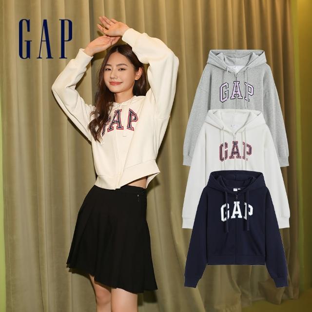 GAP】女款Logo短版刷毛連帽外套-多色可選(445808) - momo購物網- 好評