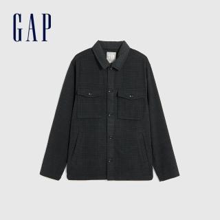 【GAP】男裝 翻領長袖襯衫-藍黑格子(787683)