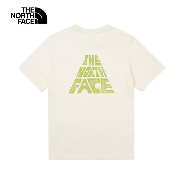【The North Face 官方旗艦】北面男款米白色吸濕排汗大尺寸品牌印花舒適短袖T恤｜88GUQLI