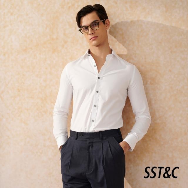 【SST&C 新品上市】舒適純棉 白色紋理修身版襯衫0312402015