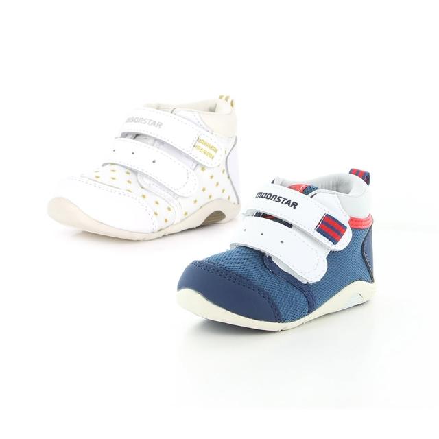 【MOONSTAR 月星】地表最強護足穩步機能寶寶鞋(白星、藍)