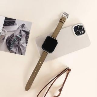 【Watchband】Apple Watch 全系列通用錶帶 蘋果手錶替用錶帶 荔枝皮紋 同寬 真皮錶帶(灰綠色)