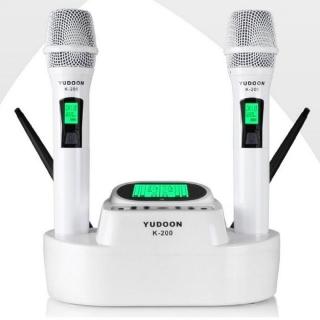 【YUDOON】K-200 高質感美型智能感應自動充電 K歌 無線麥克風(白色款)