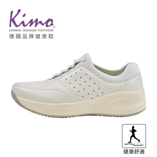 【Kimo】專利足弓支撐-真皮經典休閒健康鞋 女鞋(白灰色 KBCWF160100A)