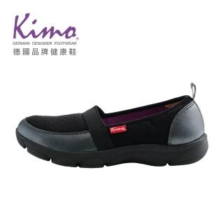 【Kimo】萊卡密格紋真皮懶人休閒鞋 女鞋(黑色 KBCWF054453A)