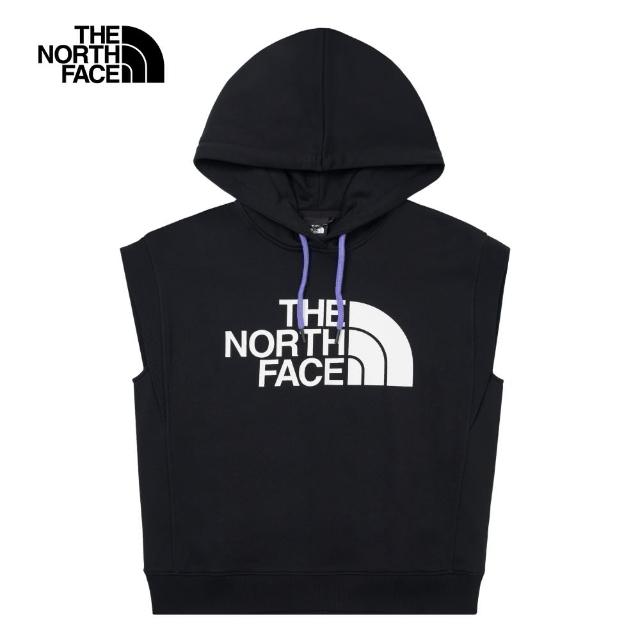 【The North Face 官方旗艦】北面UE女款黑色舒適大尺寸品牌LOGO連帽無袖T恤｜885XJK3