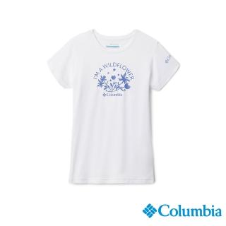 【Columbia 哥倫比亞】女童款-Mission Peak防曬UPF50快排短袖上衣粉-白色(UAG01350WT/IS)