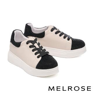 【MELROSE】美樂斯 率性時尚晶鑽拼接牛皮厚底休閒鞋(黑米)