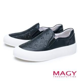 【MAGY】鏤空真皮厚底休閒鞋(黑色)