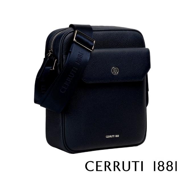 【Cerruti 1881】限量2折 義大利頂級小牛皮肩背包斜背包 全新專櫃展示品(黑色 CEBO06478M)