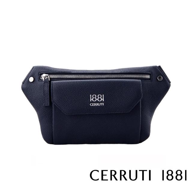 【Cerruti 1881】義大利頂級小牛皮胸包腰包(深藍色 CEBO06622M)