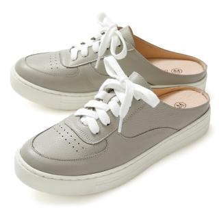 【GREEN PINE】全真皮輕量穆勒休閒鞋灰色(00419823)