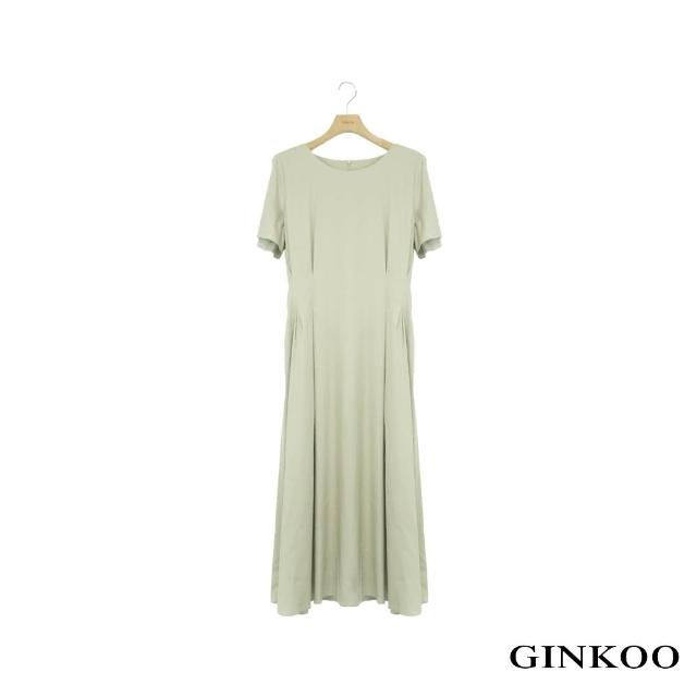 【GINKOO 俊克】布腰帶圓領長洋裝