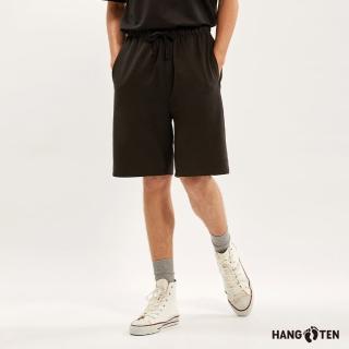 【Hang Ten】男裝-RELAXED FIT純棉毛圈布鬆緊腰頭抽繩寬鬆針織短褲(黑)
