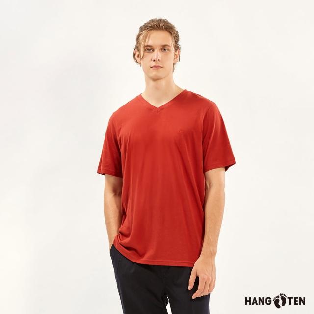 【Hang Ten】男裝-基本款BCI純棉素色V領腳丫短袖T恤(紅)