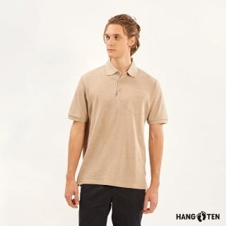 【Hang Ten】男裝-經典純棉口袋短袖POLO衫(啡杏花紗)