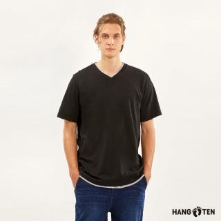 【Hang Ten】男裝-基本款BCI純棉素色V領腳丫短袖T恤(黑)