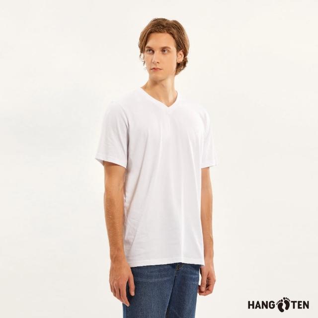 【Hang Ten】男裝-基本款BCI純棉素色V領腳丫短袖T恤(白)