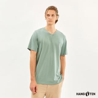 【Hang Ten】男裝-基本款BCI純棉素色V領腳丫短袖T恤(淺綠)