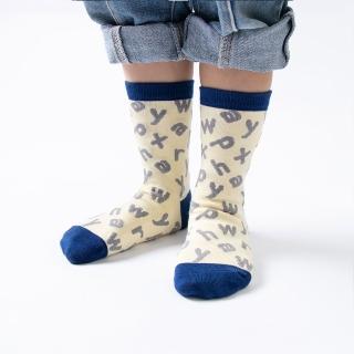 【WARX】薄款字母中筒童襪-黃底灰字(除臭襪/防蚊襪)