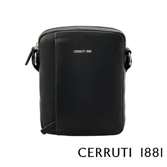 【Cerruti 1881】限量2折 義大利頂級小牛皮肩背包斜背包 全新專櫃展示品(黑色 CEBO06578M)
