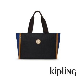 【KIPLING官方旗艦館】藏青藍拼接米色大容量主袋手提包-NALO