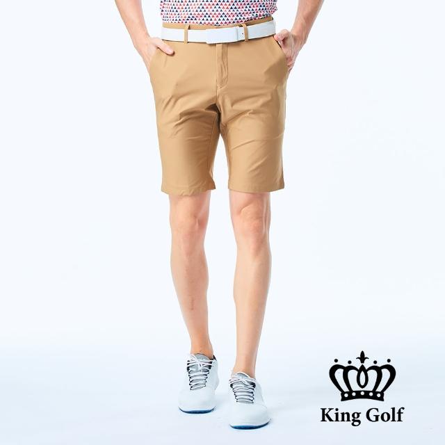【KING GOLF】實體同步款-男款LOGO印花剪裁彈性短褲/高爾夫球褲(卡其)