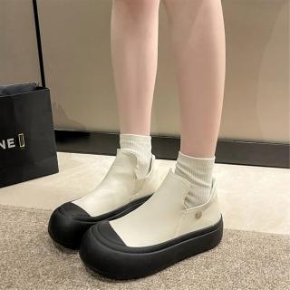 【JC Collection】高幫厚底個性造型保暖低筒懶人休閒鞋(黑、白)