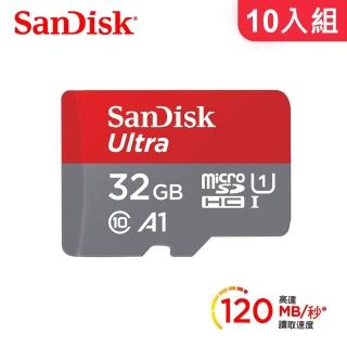 【SanDisk 晟碟】Ultra microSDHC UHS-I A1 32GB 記憶卡 -10入組