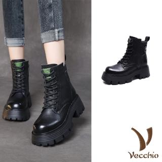 【Vecchio】真皮馬丁靴 厚底馬丁靴/真皮頭層牛皮復古防水台粗跟厚底馬丁靴(黑)