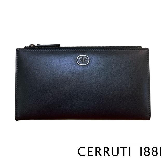 【Cerruti 1881】限量2折 義大利頂級小牛皮女用長夾皮夾 CEPD06327M 全新專櫃展示品(黑色 贈禮盒提袋)
