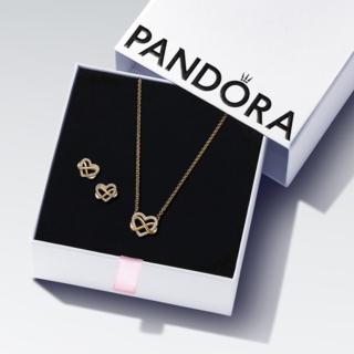 【Pandora 官方直營】無限璀璨愛意鍍14k金耳環項鏈套組