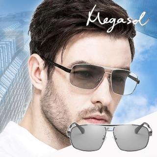 【MEGASOL】寶麗萊UV400偏光鋁鎂合金太陽眼鏡(感光智能變色BS2687-灰片)
