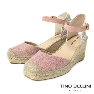 【TINO BELLINI 貝里尼】西班牙進口布面草編楔形涼鞋FSOT018(粉紅)