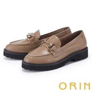 【ORIN】復古馬銜釦真皮厚底樂福鞋(棕色)