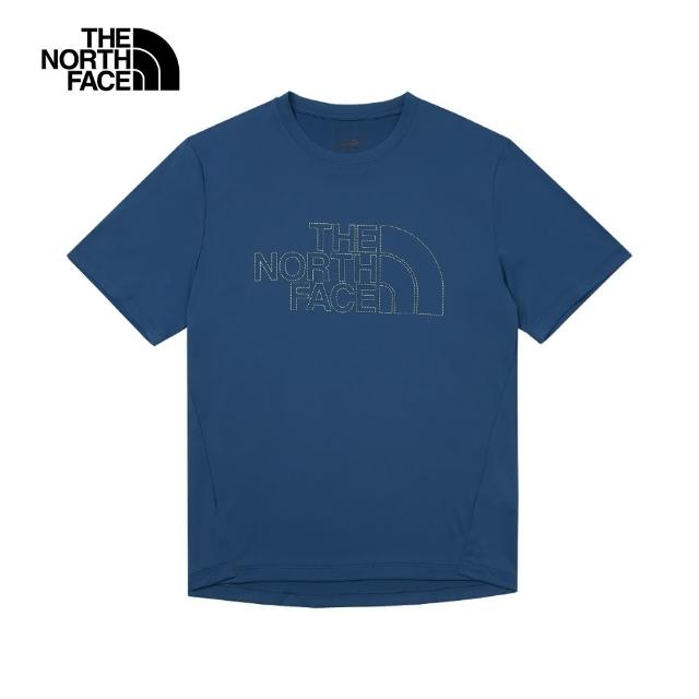 【The North Face 官方旗艦】北面男款藍色吸濕排汗防曬舒適透氣休閒短袖T恤｜87VZHDC