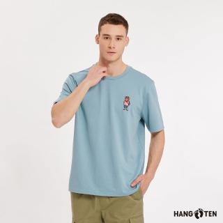 【Hang Ten】男裝-速乾棉吸濕快乾抗菌除臭刺繡加州熊短袖T恤(粉藍)