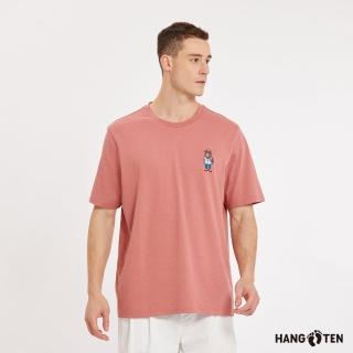【Hang Ten】男裝-速乾棉吸濕快乾抗菌除臭刺繡加州熊短袖T恤(珊瑚色)