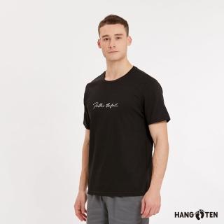 【Hang Ten】男裝-速乾棉吸濕快乾抗菌除臭品牌精神標語刺繡短袖T恤(黑)