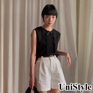 【UniStyle】無袖襯衫 韓版髮式復古蝴蝶結上衣 女 EAN917A(黑)