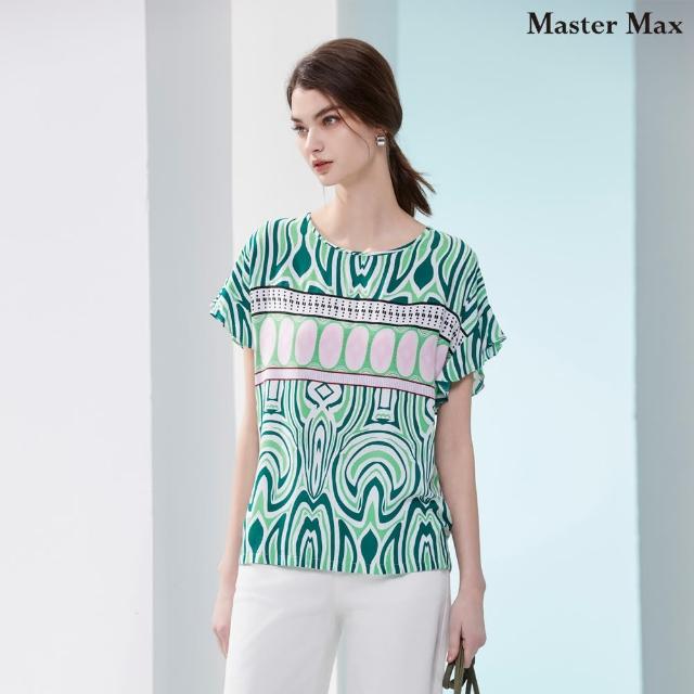 【Master Max】荷葉袖清涼幾何圖形雪紡上衣(8417088)