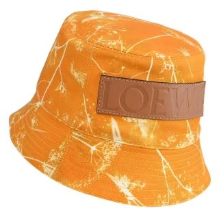 【LOEWE 羅威】經典LOGO皮飾帆布個性漁夫帽遮陽帽(亮橘)
