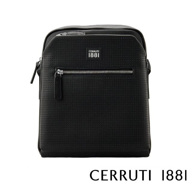 【Cerruti 1881】限量2折 義大利頂級小牛皮肩背包斜背包 全新專櫃展示品(黑色 CEBO06517M)