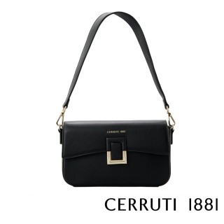 【Cerruti 1881】義大利頂級皮革肩背包斜背包(黑色 CEBA06635P)
