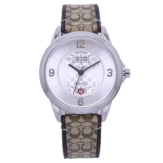 【COACH】COACH 美國頂尖精品經典logo造型皮革腕錶-銀刻度-14500858