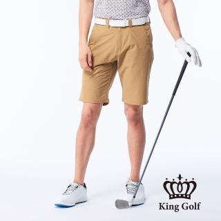 【KING GOLF】網路獨賣款-實體同步款-男款LOGO印花口袋夾標彈性短褲/高爾夫球褲(卡其)