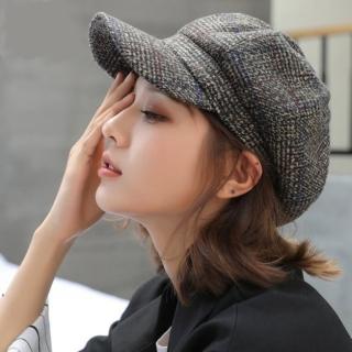 【漂亮小媽咪】韓系 鴨舌帽 畫家帽 女性 成人 防曬 格子 保暖帽 貝蕾帽(畫)