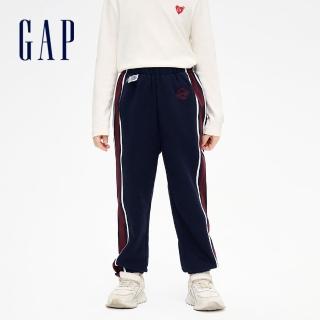【GAP】女幼童裝 Logo刷毛束口鬆緊褲 碳素軟磨系列-海軍藍(837320)