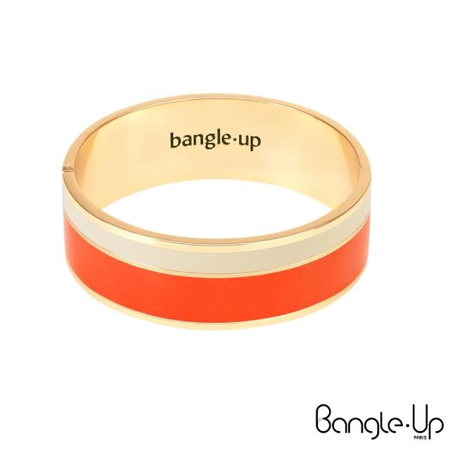 【Bangle up】經典條紋印花琺瑯鍍金手環(橘白)