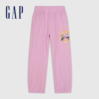 【GAP】女童裝 Gap x 功夫熊貓聯名 Logo印花束口鬆緊褲-糖果粉(411800)